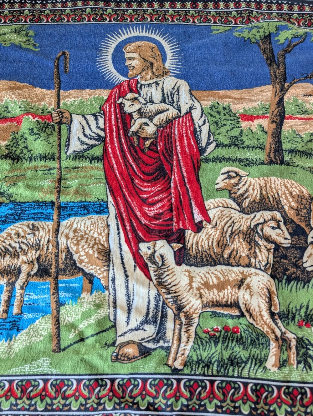 A.T.C Cotton Religious Shepherd Cloth Wall Hanging Decorative Size 52.5"X38"